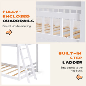Sweetcrispy Low-Profile Twin House Bunk Bed with Side Ladder and Built-In Shelf