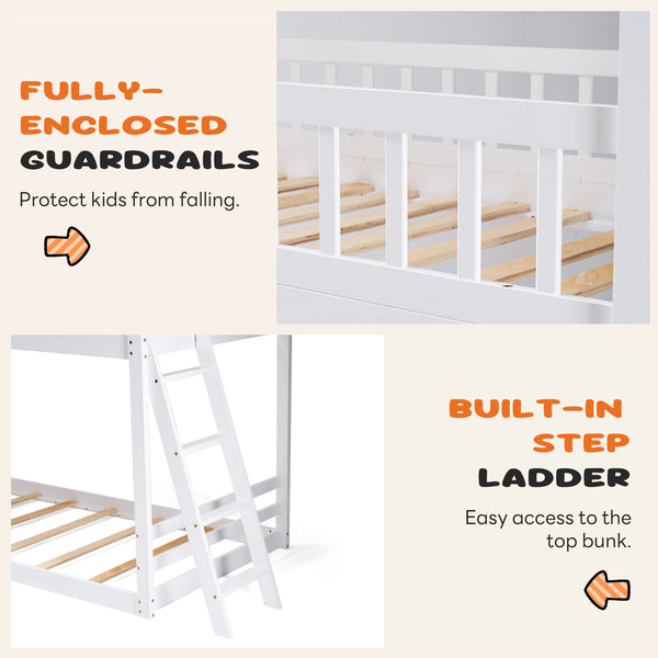 Sweetcrispy Low-Profile Twin House Bunk Bed with Side Ladder and Built-In Shelf