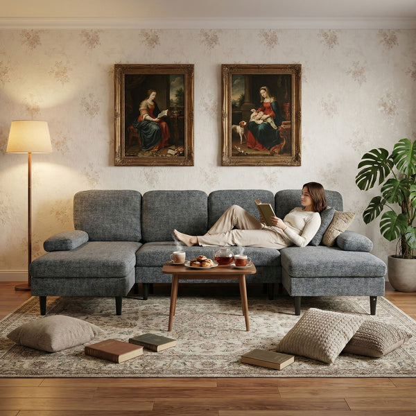 Sweetcrispy U-Shaped Modular Sectional Sofa Couch with Pillows for Living Room