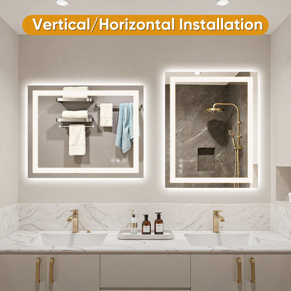 Sweetcrispy Rectangular LED Bathroom Mirror with Anti-Fog & Touch Control