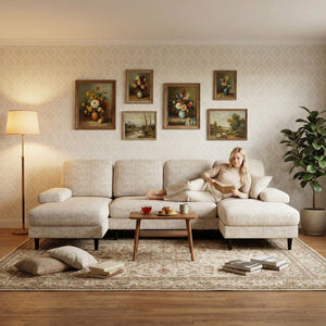 Sweetcrispy U-Shaped Modular Sectional Sofa Couch with Pillows for Living Room