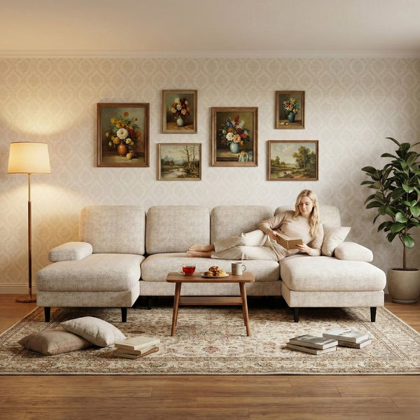 Sweetcrispy U-Shaped Modular Sectional Sofa Couch with Pillows for Living Room