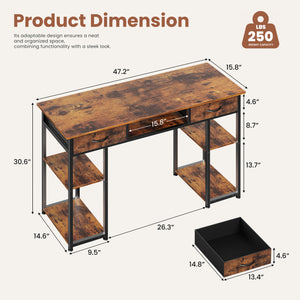 Sweetcrispy 48-Inch Desk with 3 Drawers & Storage Shelf for Home Office