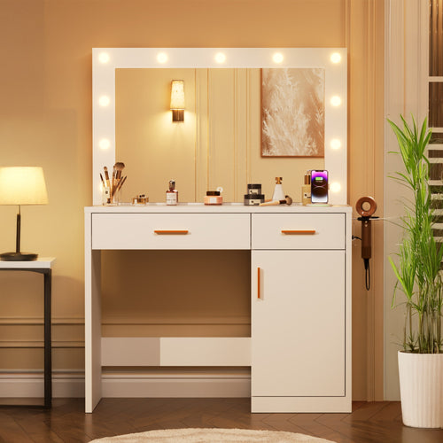 Sweetcrispy Makeup Vanity Desk with Oversized LED Mirror