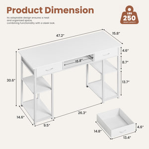 Sweetcrispy 48-Inch Desk with 3 Drawers & Storage Shelf for Home Office