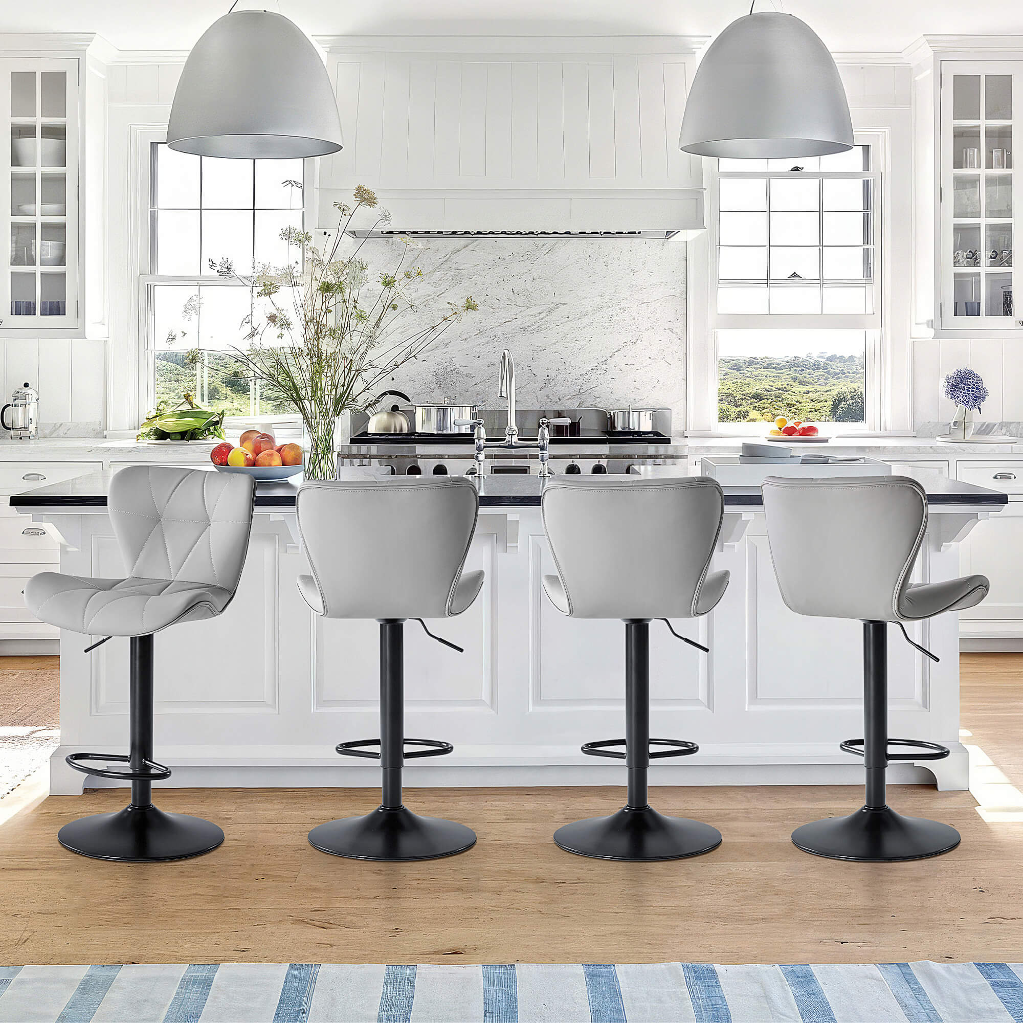 Sweetcrispy Faux Leather Diamond-Quilted Bar Stool-set of 2