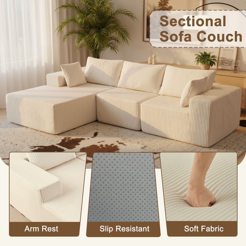 Sweetcrispy 108" Modern Modular Couch Sectional Sofa for Living Room