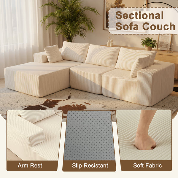 Sweetcrispy 108" Modern Modular Couch Sectional Sofa for Living Room