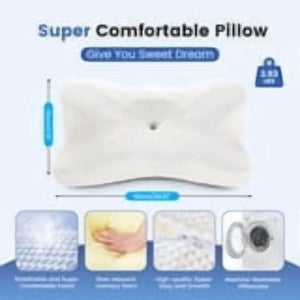 SWEETCRISPY Queen Size Cervical Neck Pillow, Memory Foam with Ice Silk Cover, Ergonomic Contour Design, Cooling & Breathable