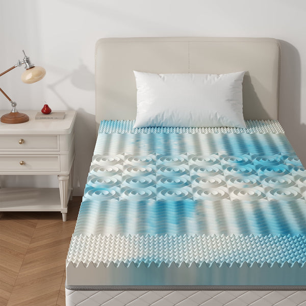 Sweetcrispy Memory Foam Mattress Topper, 5-Zone Pressure Relief with Cooling Gel & Ventilated Design, Bed Topper for Sleep Support