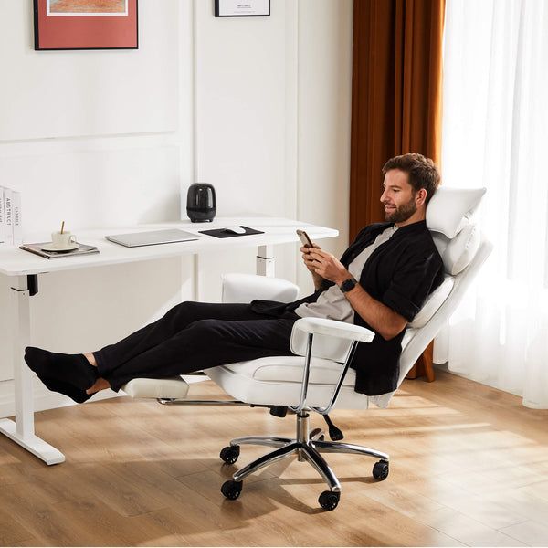 Sweetcrispy Computer Chair Leather with Leg Rest for Office