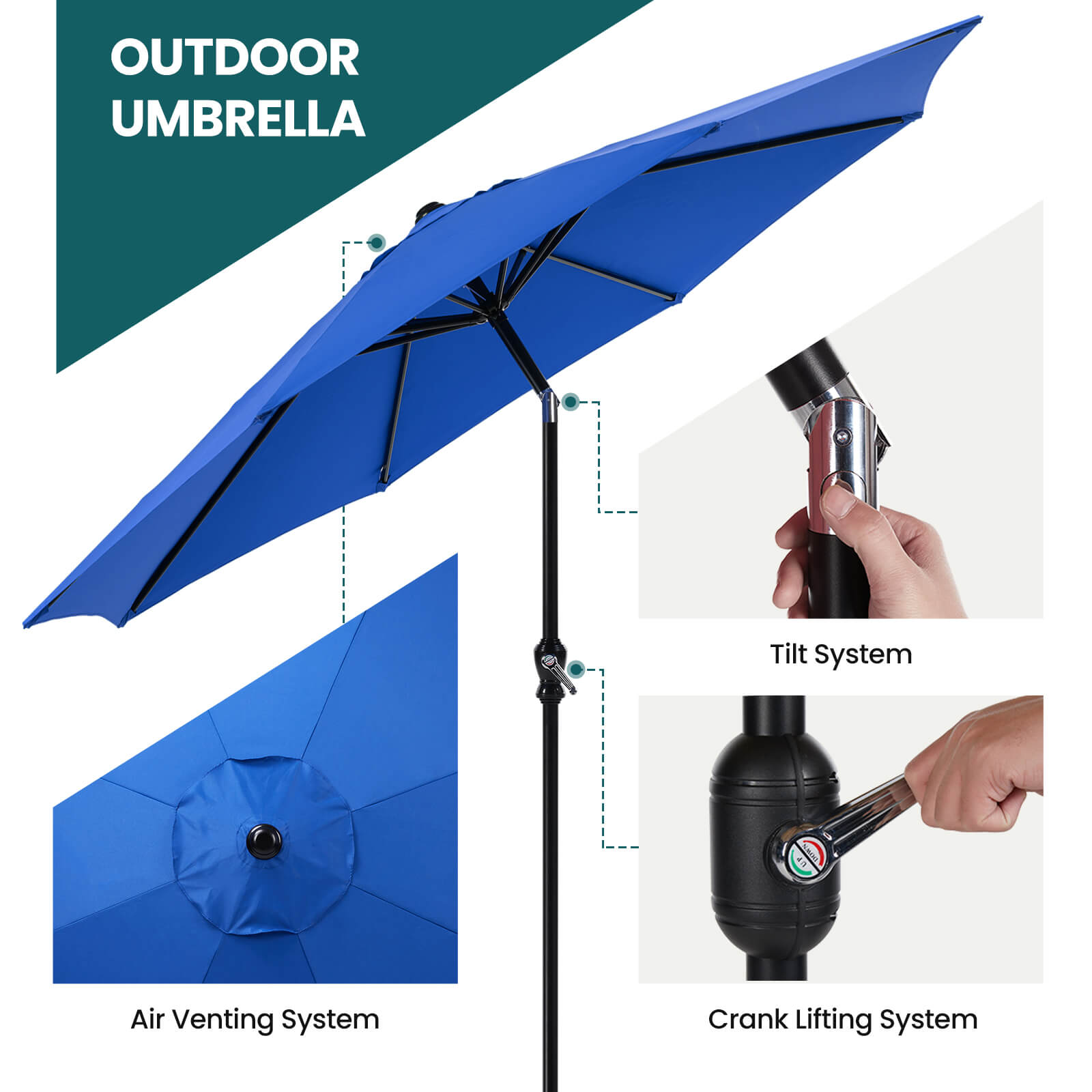 abble patio umbrella Sweetcrispy Patio Sunshade, 9 Feet with 8 Bones for Patios, Pools