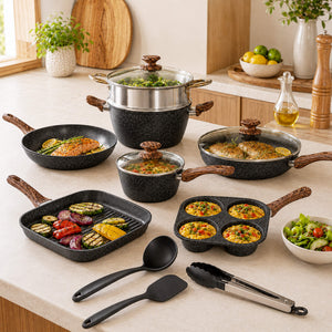 Sweetcrispy 17-Piece Non-Stick Cookware Set with Detachable Handles