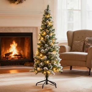 Sweetcrispy Luxury Pre-Decorated Artificial Fir Christmas Pencil Tree with Lights
