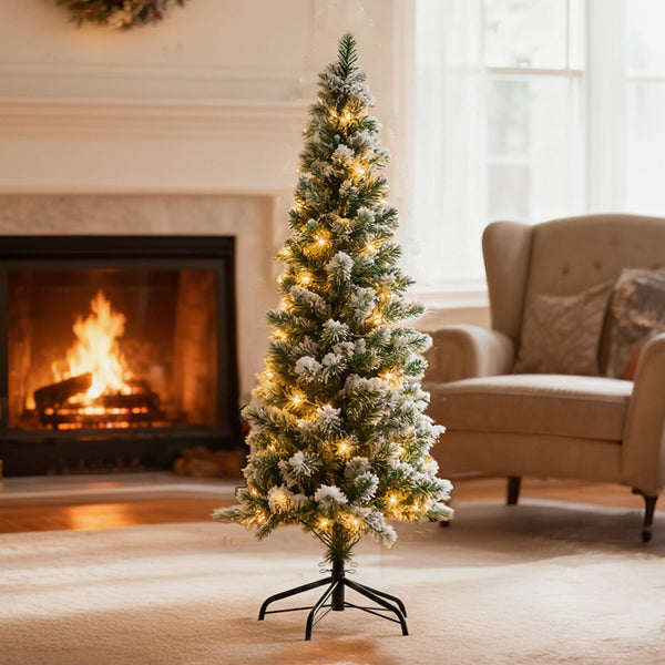 Sweetcrispy Luxury Pre-Decorated Artificial Fir Christmas Pencil Tree with Lights