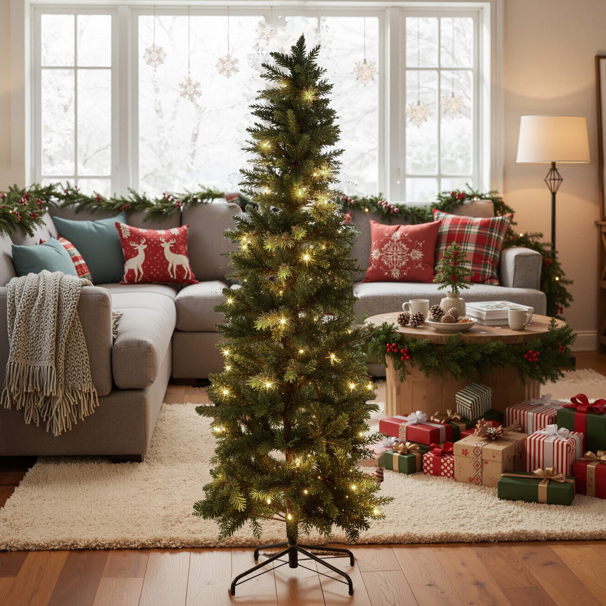 Sweetcrispy Luxury Pre-Decorated Artificial Fir Christmas Pencil Tree with Lights – sweetcrispy