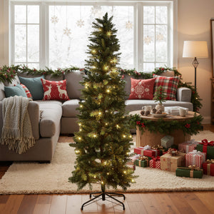 🎁 Sweetcrispy Luxury Pre-Decorated Artificial Fir Christmas Pencil Tree with Lights (100% off)