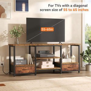 Sweetcrispy TV Stand with 2 Fabric Drawers & Adjustable Shevles  for Living Room