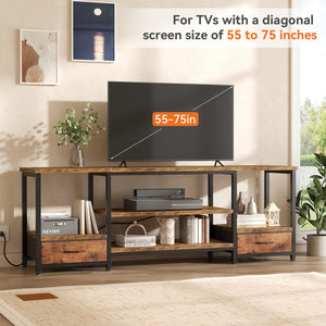 Sweetcrispy TV Stand with 2 Fabric Drawers & Adjustable Shevles  for Living Room