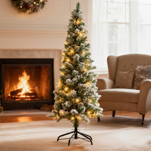 Sweetcrispy Luxury Pre-Decorated Artificial Fir Christmas Pencil Tree with Lights