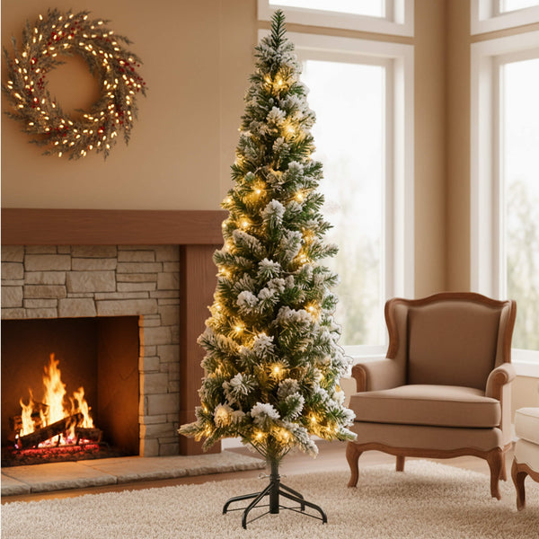 Sweetcrispy Luxury Pre-Decorated Artificial Fir Christmas Pencil Tree with Lights