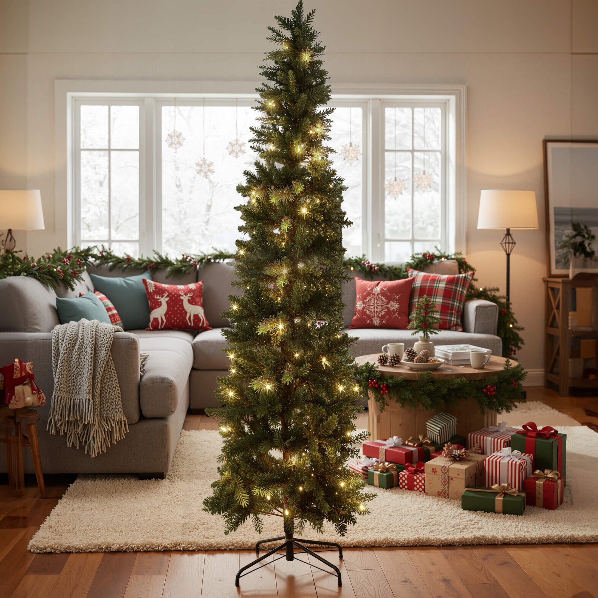 Sweetcrispy Luxury Pre-Decorated Artificial Fir Christmas Pencil Tree with Lights – sweetcrispy