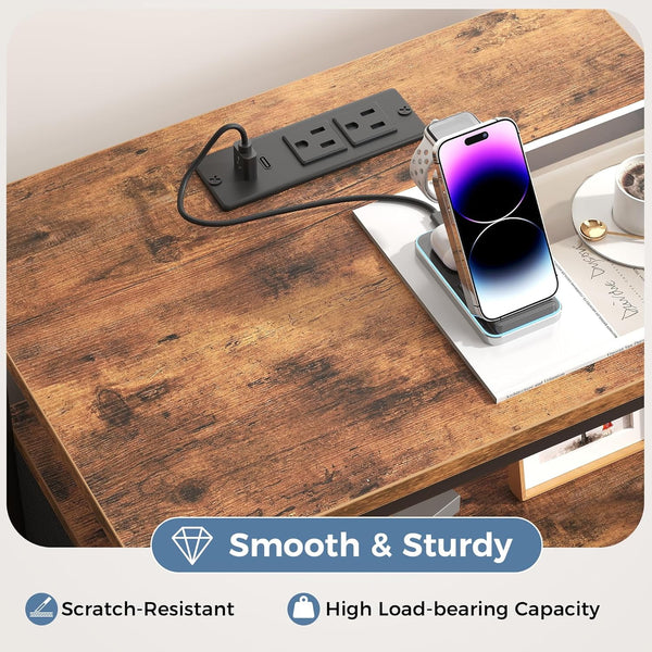 Sweetcrispy Adult 1-Drawer Nightstand with Charging Station, USB & Type-C Ports, Metal Frame
