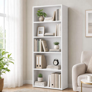 Sweetcrispy Adjustable Bookshelf, Freestanding Bookcase with Storage