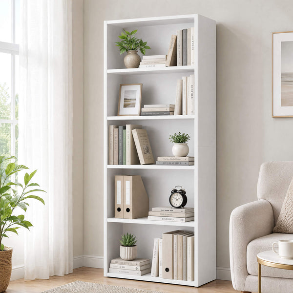 Sweetcrispy Adjustable Bookshelf, Freestanding Bookcase with Storage