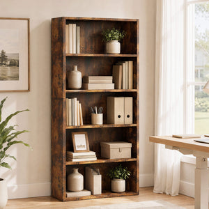 Sweetcrispy Adjustable Bookshelf, Freestanding Bookcase with Storage