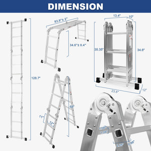 Sweetcrispy 7-in-1 Aluminum Folding Ladder, Extension Telescoping Ladder with Safety Locks