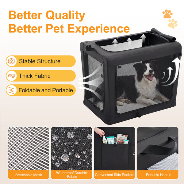 Sweetcrispy Portable Foldable Dog Crate, Soft-Sided Pet Carrier with Mesh Panels