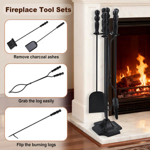 Sweetcrispy Professional 5-Piece Fireplace Tools Set with Heavy Base