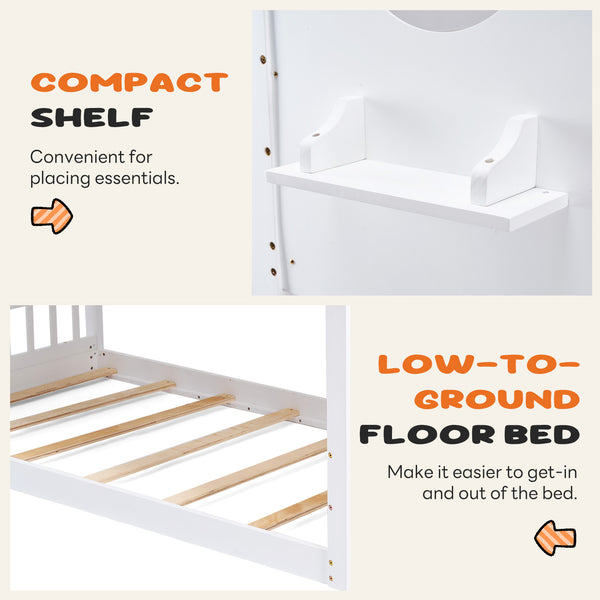 Sweetcrispy Low-Profile Twin House Bunk Bed with Side Ladder and Built-In Shelf
