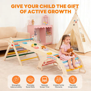 Sweetcrispy 9-in-1 Foldable Wooden Montessori Toddler Climbing Playset for Kids