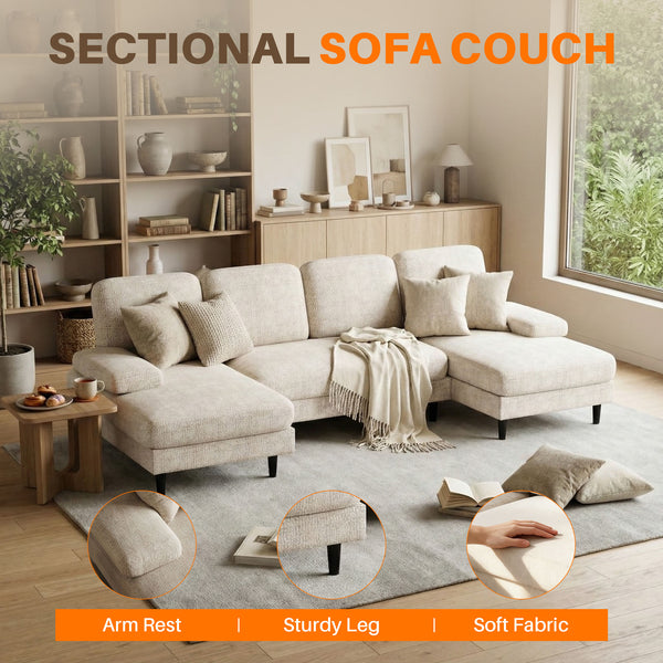 Sweetcrispy U-Shaped Modular Sectional Sofa Couch with Pillows for Living Room