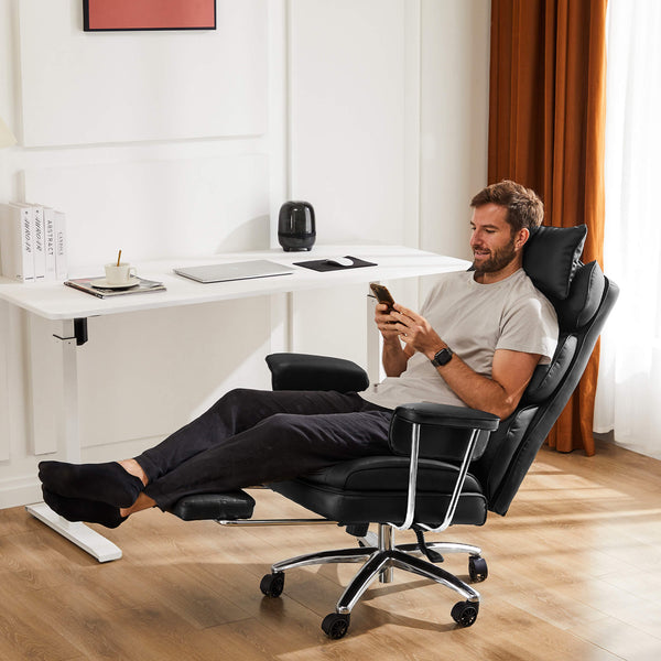 Sweetcrispy Computer Chair Leather with Leg Rest for Office