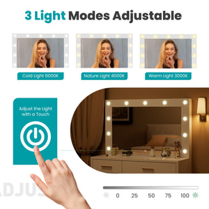 Sweetcrispy Makeup Vanity Desk with Oversized LED Mirror