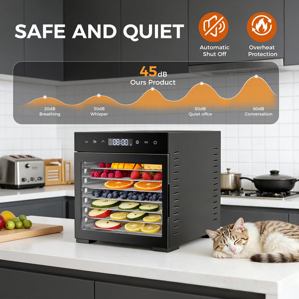 Sweetcrispy Food Dehydrator with 8 Stainless Trays for Homemade Snacks