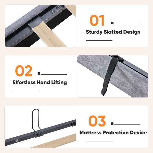 Sweetcrispy Velvet Upholstered Gas-Lift Bed Frame with Storage Space for Bedroom