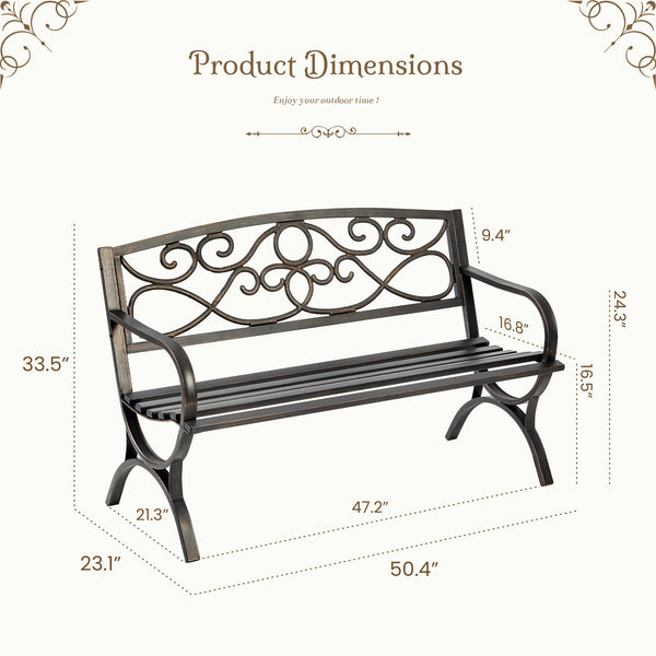 Sweetcrispy 50" Metal Patio Garden Bench for Lawn & Garden