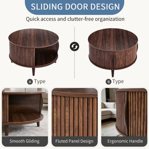 Sweetcrispy Round Flip-Top Coffee Table with Storage, Wood-Look Finish