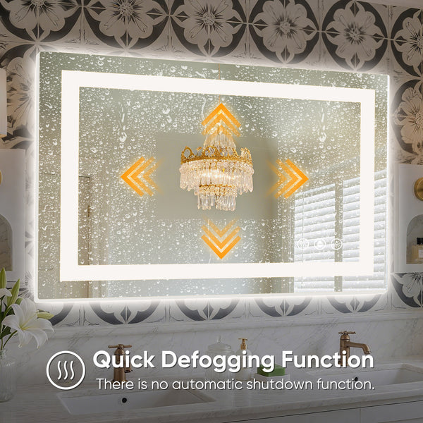 Sweetcrispy Rectangular LED Bathroom Mirror with Anti-Fog & Touch Control