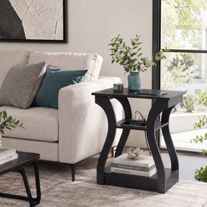 Sweetcrispy 3-Tier End Table with Charging Station for Living Room & Bedroom