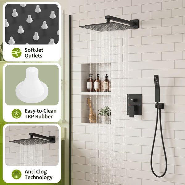 Sweetcrispy 304 Stainless Steel Wall Mount Shower Head and Handle Set, Anti-Rust, 360° Adjustable, Pressure Balanced, Temp Stable, High Flow Luxury Trim Kit‌
