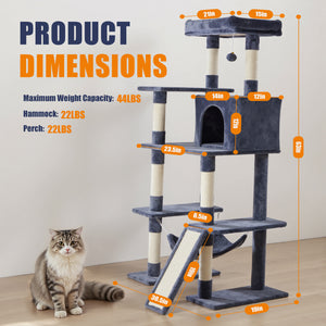 Sweetcrispy 63 Inch Plush Cat Tree Tower with Condo and Sisal Posts