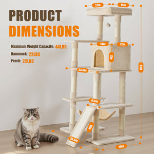 Sweetcrispy 63 Inch Plush Cat Tree Tower with Condo and Sisal Posts