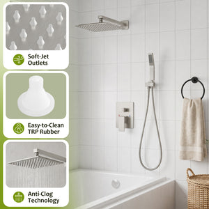 Sweetcrispy 304 Stainless Steel Wall Mount Shower Head and Handle Set, Anti-Rust, 360° Adjustable, Pressure Balanced, Temp Stable, High Flow Luxury Trim Kit‌