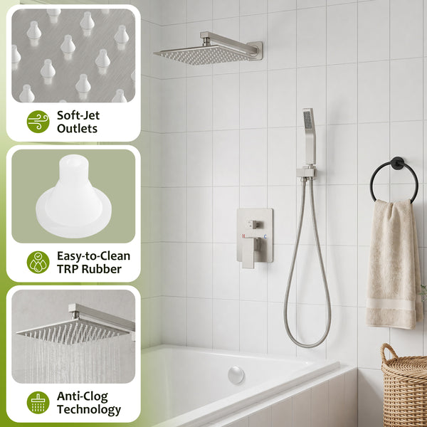 Sweetcrispy 304 Stainless Steel Wall Mount Shower Head and Handle Set, Anti-Rust, 360° Adjustable, Pressure Balanced, Temp Stable, High Flow Luxury Trim Kit‌