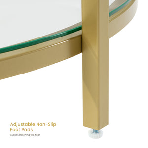 Sweetcrispy Round Coffee Table with Faux Marble Top & Glass Shelf for Living Room